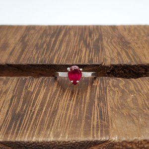Size 9 925 Sterling Silver Handmade Pear Red Ruby Ring
